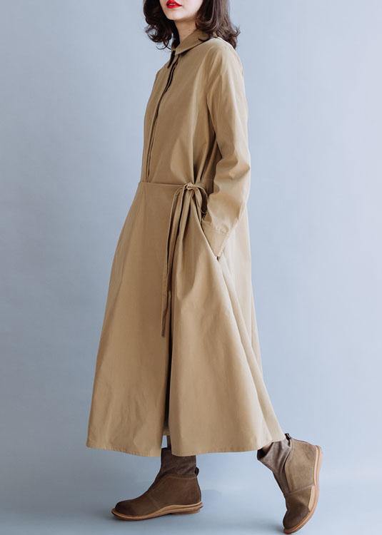 WW | Lapel Tie Waist Fine Tunic Coat Khaki Coats