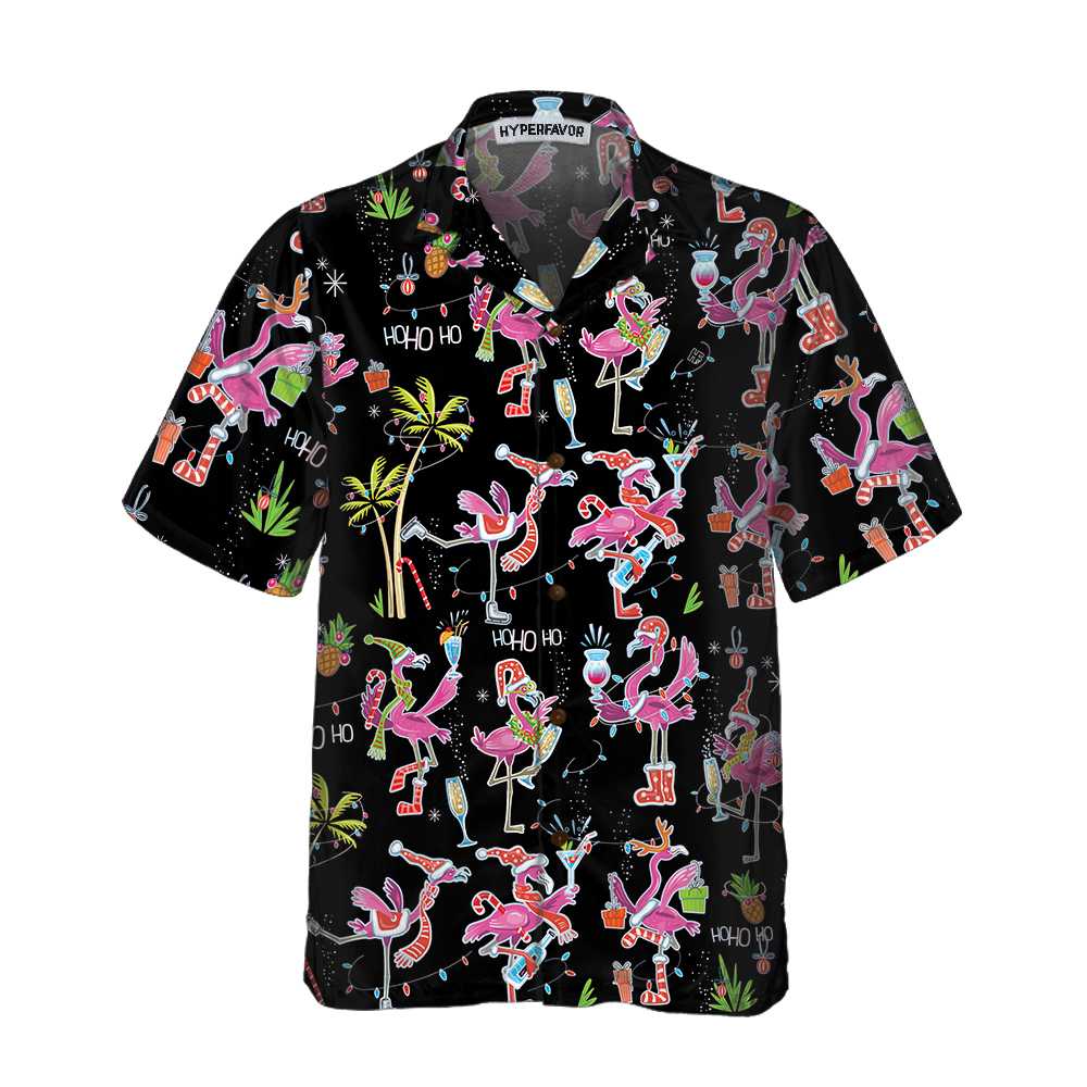 WW | Lustiges Weihnachtsflamingo-Hawaiian-Shirt, Weihnachts-Tropen-Shirt für Männer, Beste Weihnachtsgeschenk-Idee