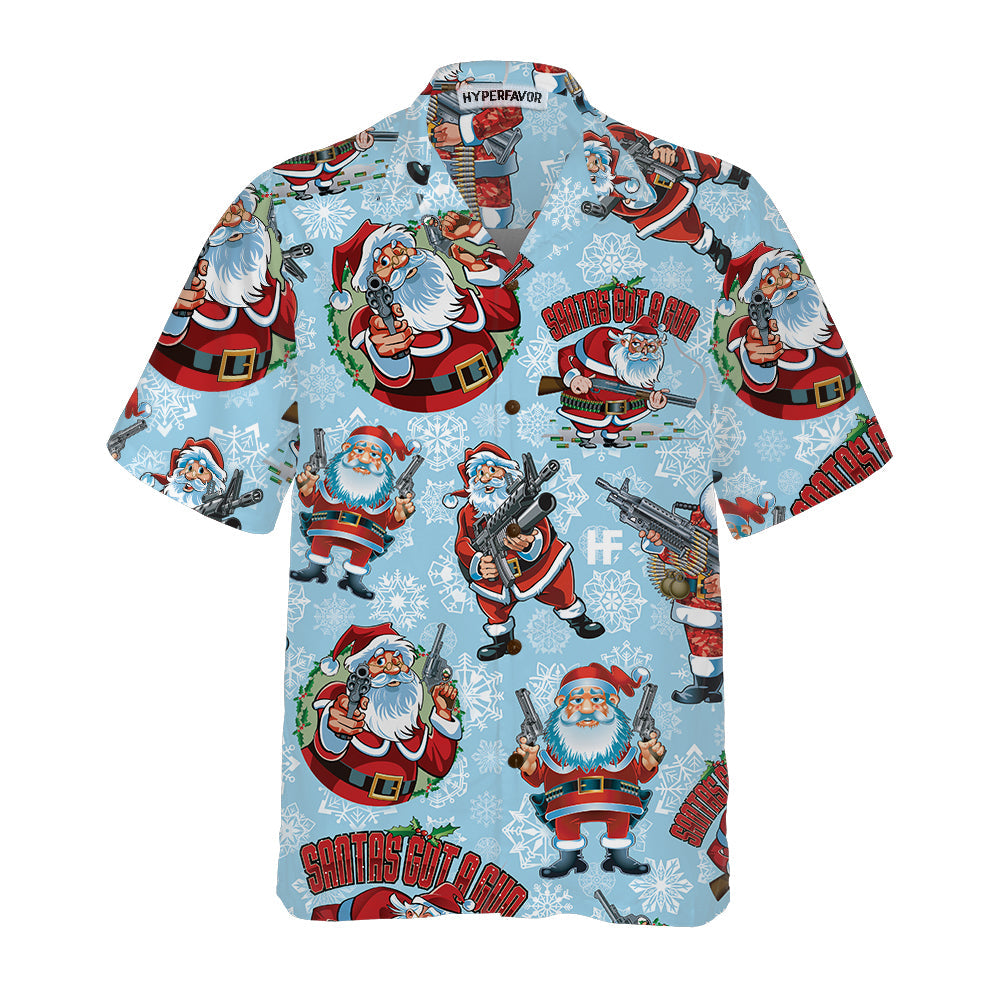 WW | Lustiger Weihnachtsmann mit Maschinengewehr Hawaii-Hemd, Lustiger Weihnachtsmann Hawaii-Hemd