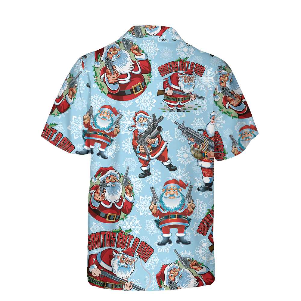 WW | Lustiger Weihnachtsmann mit Maschinengewehr Hawaii-Hemd, Lustiger Weihnachtsmann Hawaii-Hemd