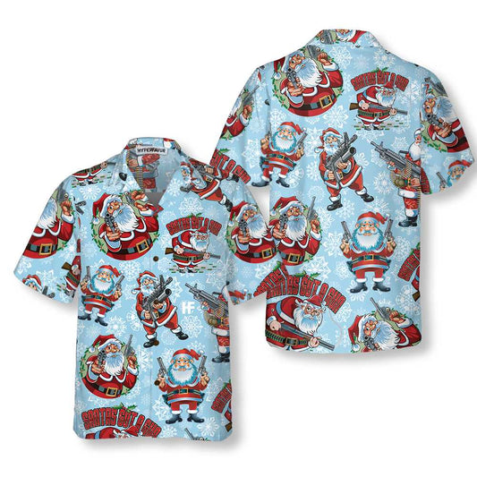 WW | Funny Santa with Machine Gun Hawaiian Shirt, Funny Santa Hawaiian Shirt