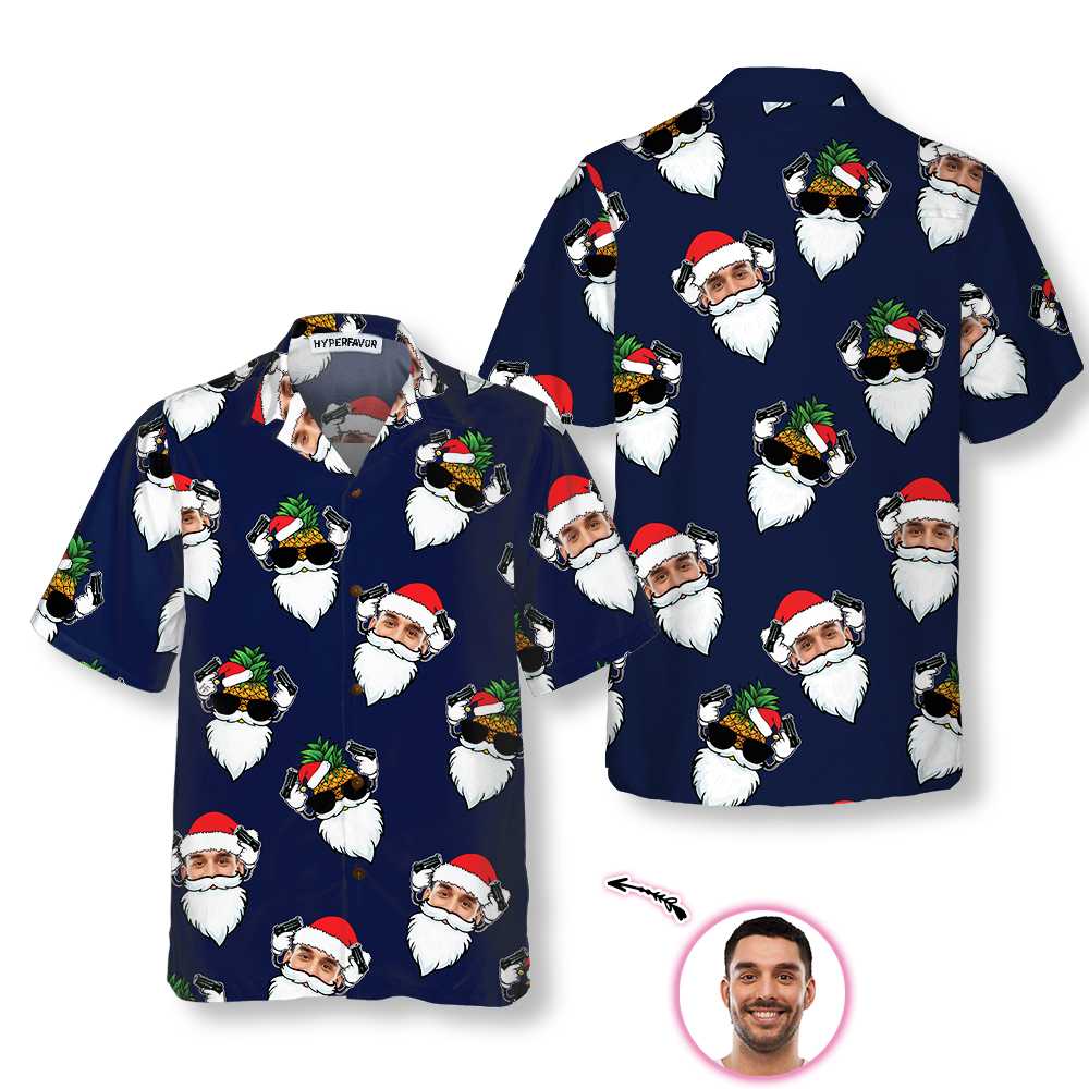 WW | Lustiger Weihnachtsmann Gesicht Individuelles Hawaiian Shirt, Lustiges Weihnachtsmann Shirt, Personalisiertes Weihnachtsgeschenk