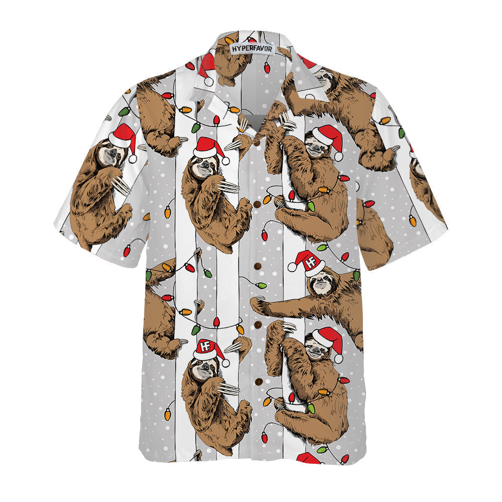 WW | Lustiger Faultier mit Weihnachtsmannmütze Graues Weihnachts-Hawaiian Shirt, Bestes Weihnachts-Faultier Hawaiian Shirt für Faultier-Liebhaber