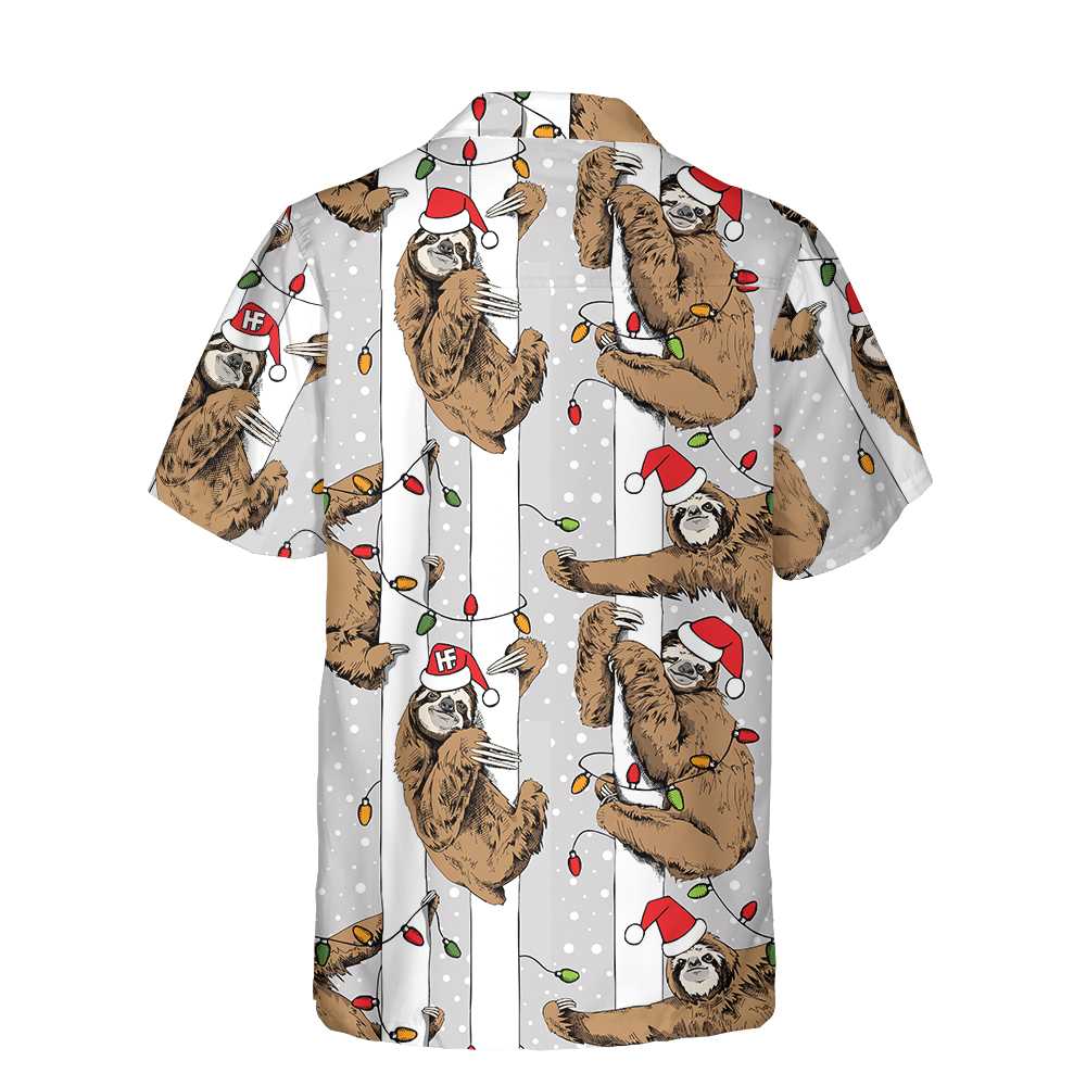 WW | Lustiger Faultier mit Weihnachtsmannmütze Graues Weihnachts-Hawaiian Shirt, Bestes Weihnachts-Faultier Hawaiian Shirt für Faultier-Liebhaber