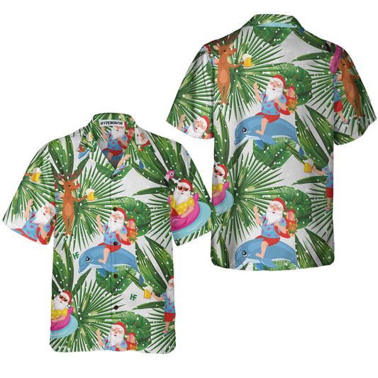 WW | Funny Tropical Christmas Hawaiian Shirt, Funny Santa Claus Shirt for Christmas