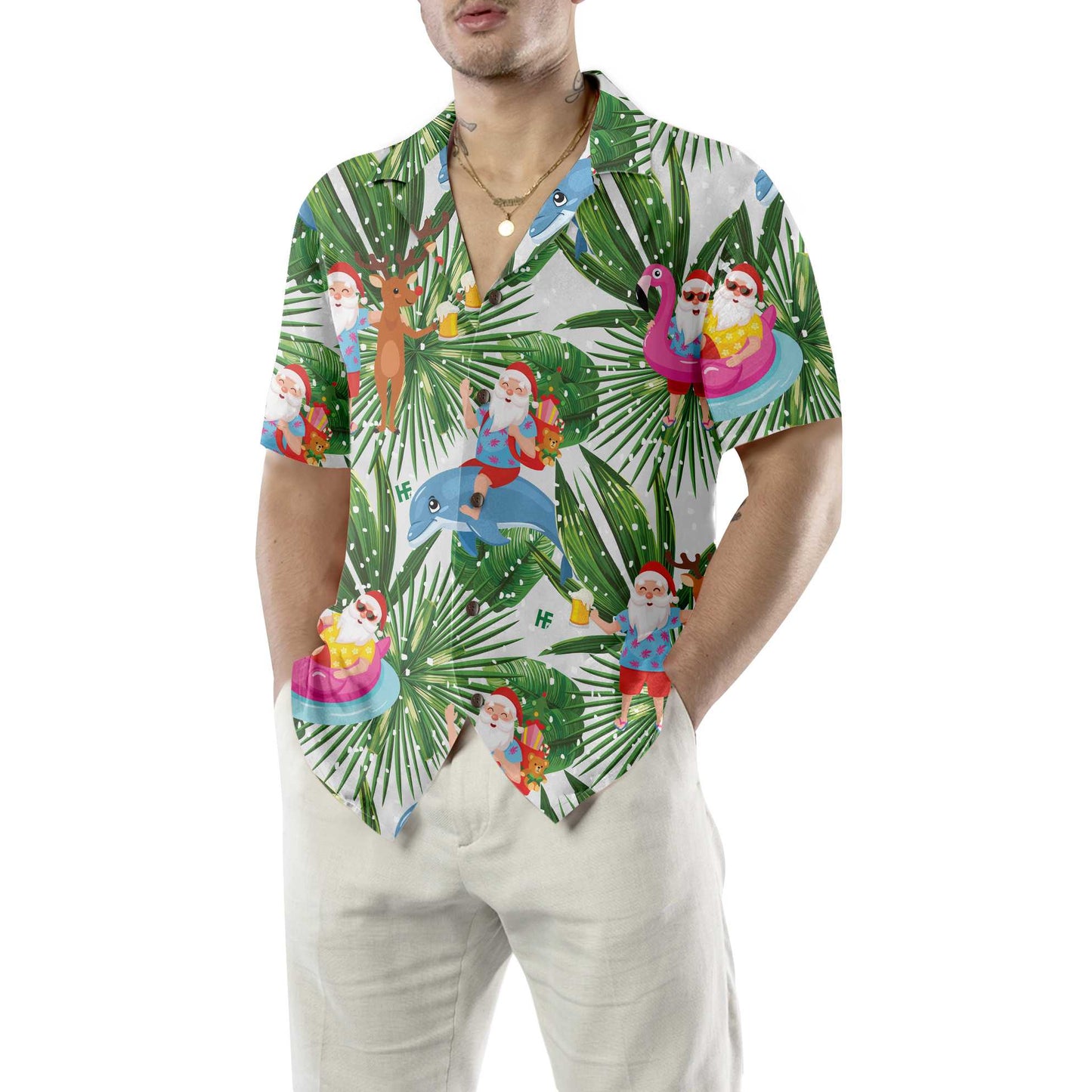 WW | Lustige tropische Weihnachts-Hawaii-Hemd, Lustiges Weihnachtsmann-Hemd für Weihnachten