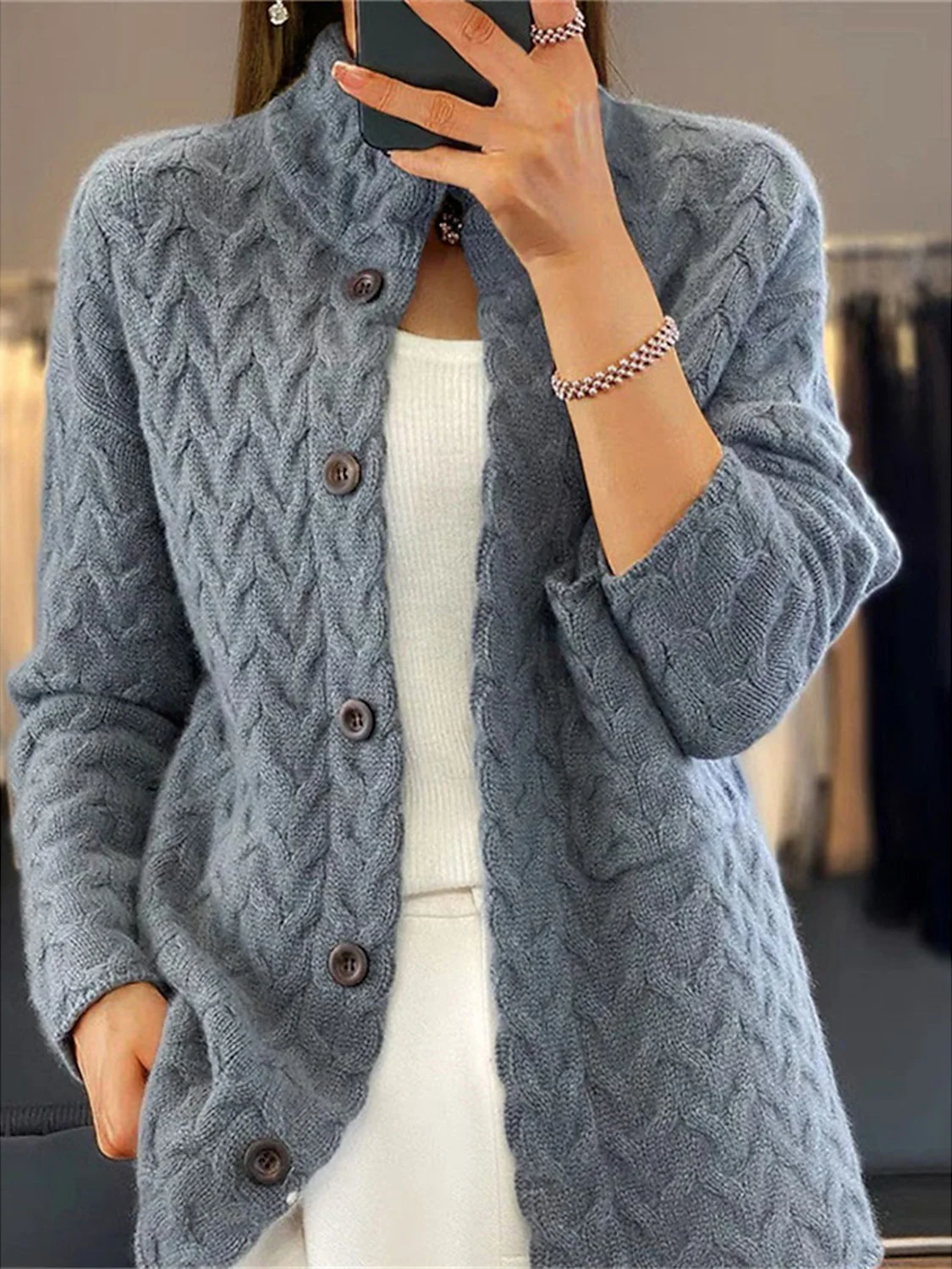 WW | Leichtgewicht Hoher Kragen Knopfverschluss Weste Damen Strickmode