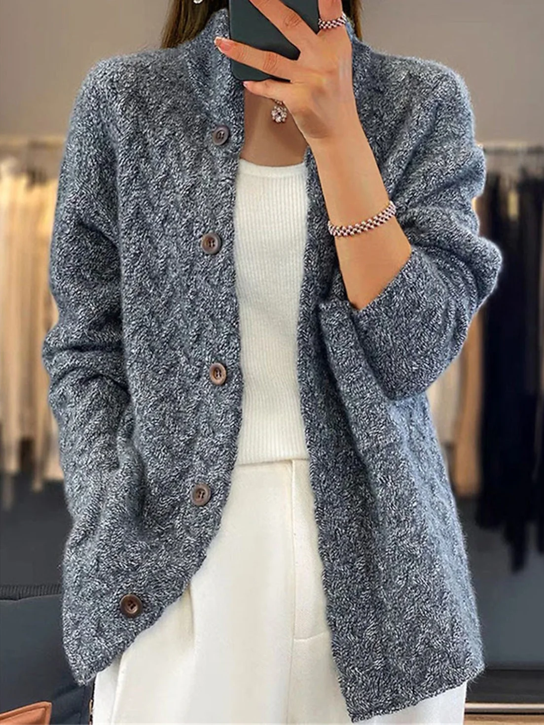 WW | Leichtgewicht Hoher Kragen Knopfverschluss Weste Damen Strickmode