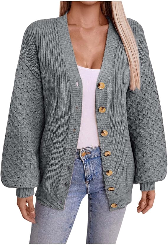 WW | V Ausschnitt Knopfleiste Übergröße Jacke Damenstrickwaren