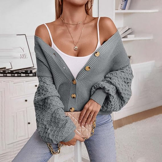 WW | V-neck Button Placket Plus Size Cardigan Women's Knitwear