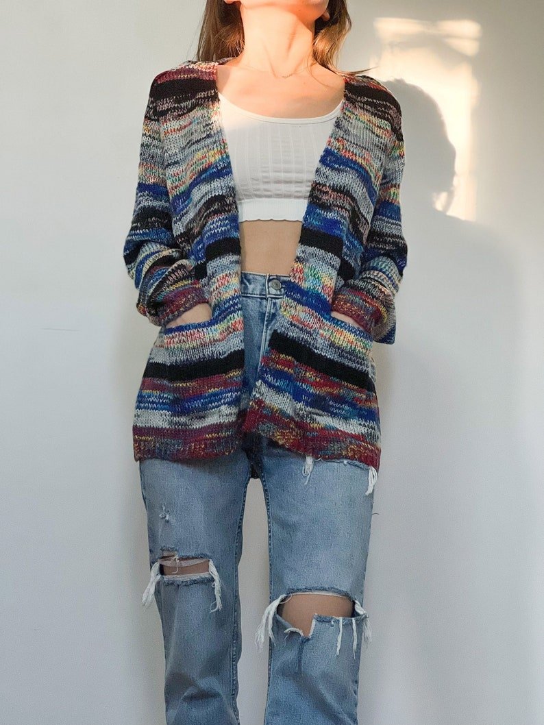 WW | Damen Gestreifte Offene Front Winterjacke mit Taschen