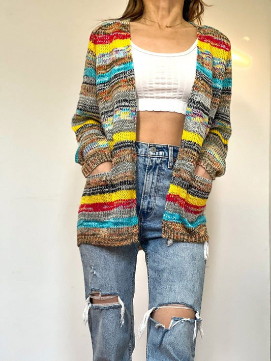 WW | Damen Gestreifte Offene Front Winterjacke mit Taschen