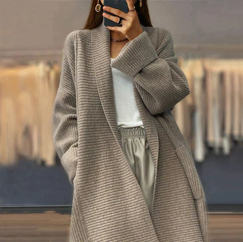 WW | Damen Cardigan mit Schalkragen - Lange Strickjacke