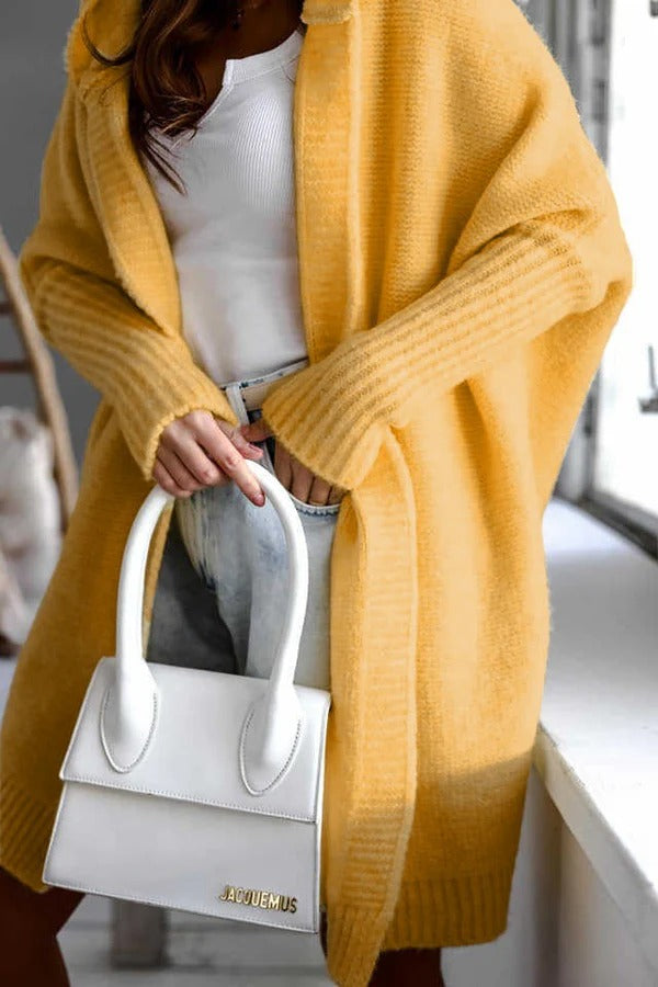 WW | Damen Casual Lange Strick-Cardigan mit Kapuze und Oversized Passform