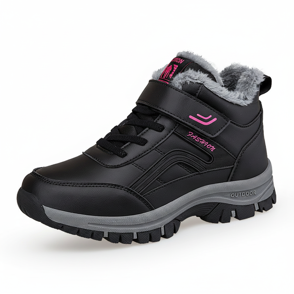 Women's Warm Lined Outdoor Hiking Shoes with Adjustable Hook-and-Loop Fastener WW