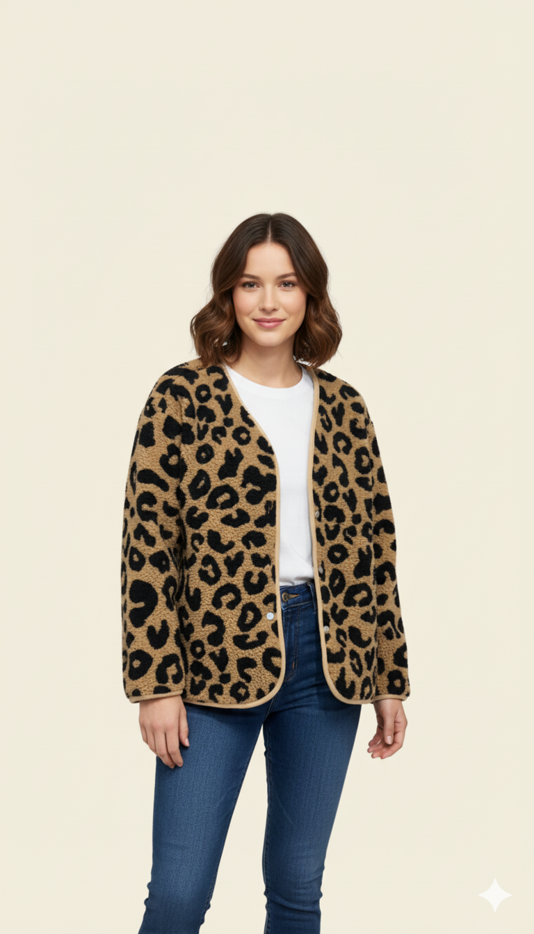 WW | Stylische Fleecejacke mit Leopardenmuster