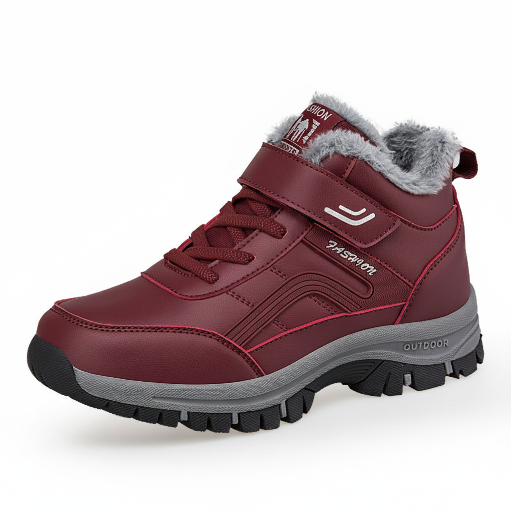 Women's Warm Lined Outdoor Hiking Shoes with Adjustable Hook-and-Loop Fastener WW