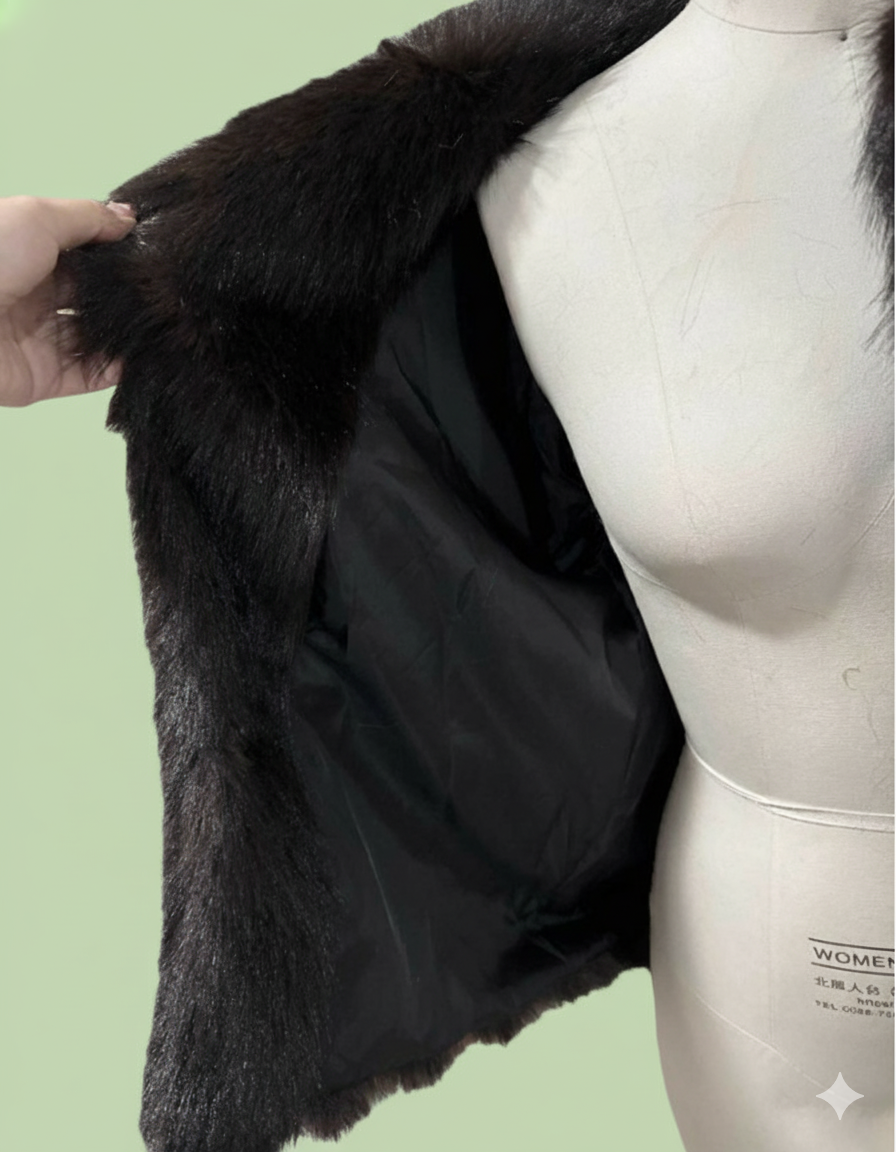 Damen Luxuriöser Kunstpelzmantel mit elegantem Schnitt und hohem Kragen WW