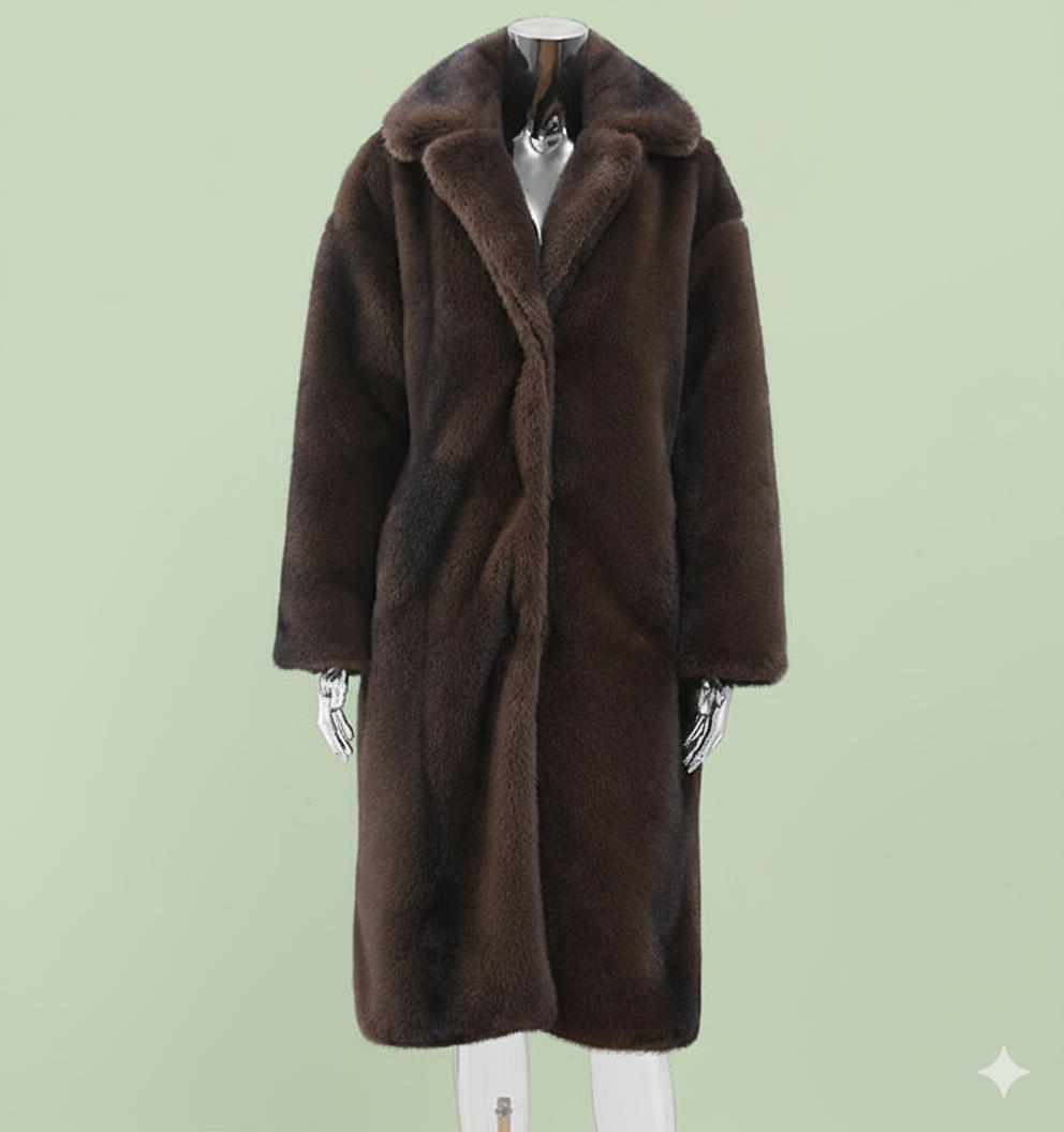 Damen Luxuriöser Kunstpelzmantel mit elegantem Schnitt und hohem Kragen WW