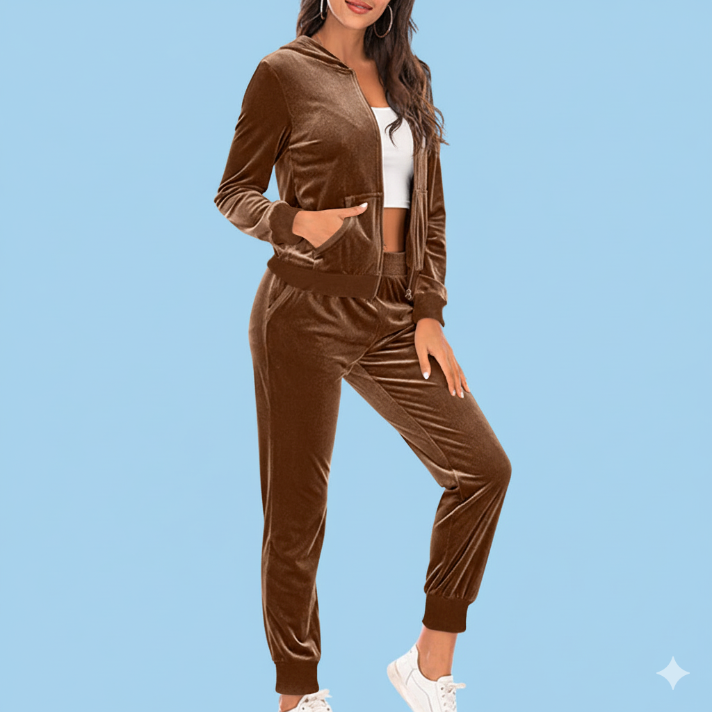 Damen bequemer Sportanzug mit lockerer Passform und Kapuzenjacke WW