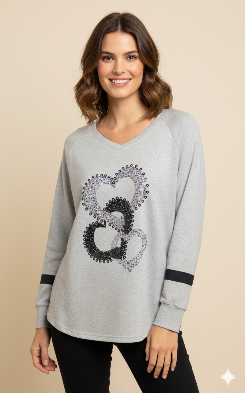 WW | Damenpullover mit Herzmuster & V-Ausschnitt