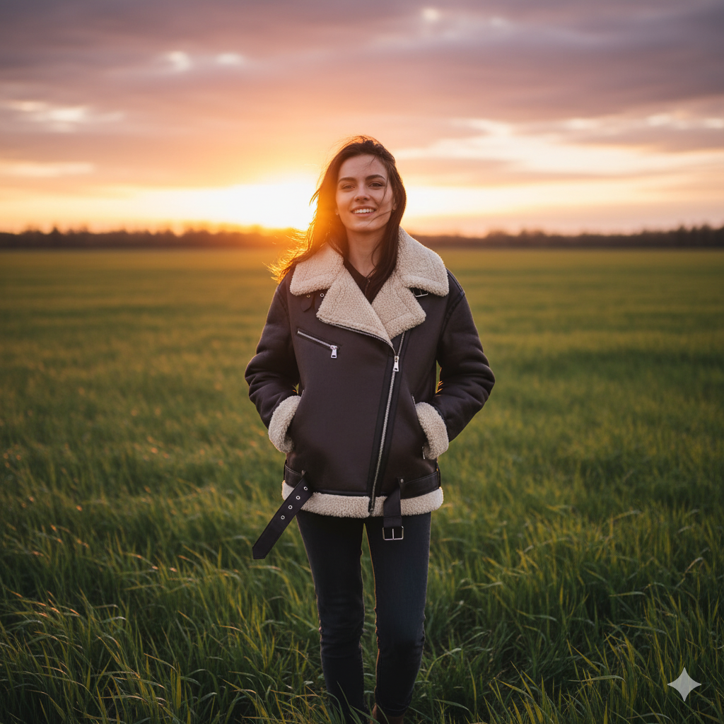 WW | Braune Lederfliegerjacke für Damen
