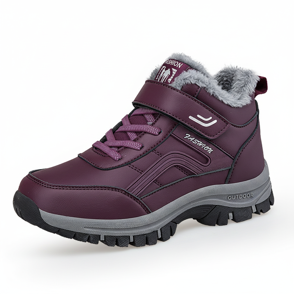 Women's Warm Lined Outdoor Hiking Shoes with Adjustable Hook-and-Loop Fastener WW