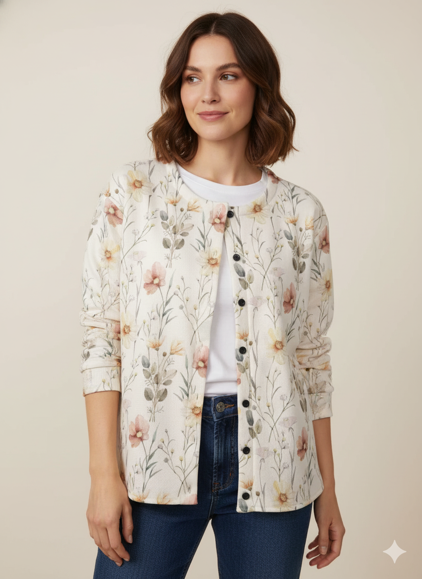 WW | Strickgilet mit Knöpfen Sanftheit & Eleganz Boho Blumenmuster