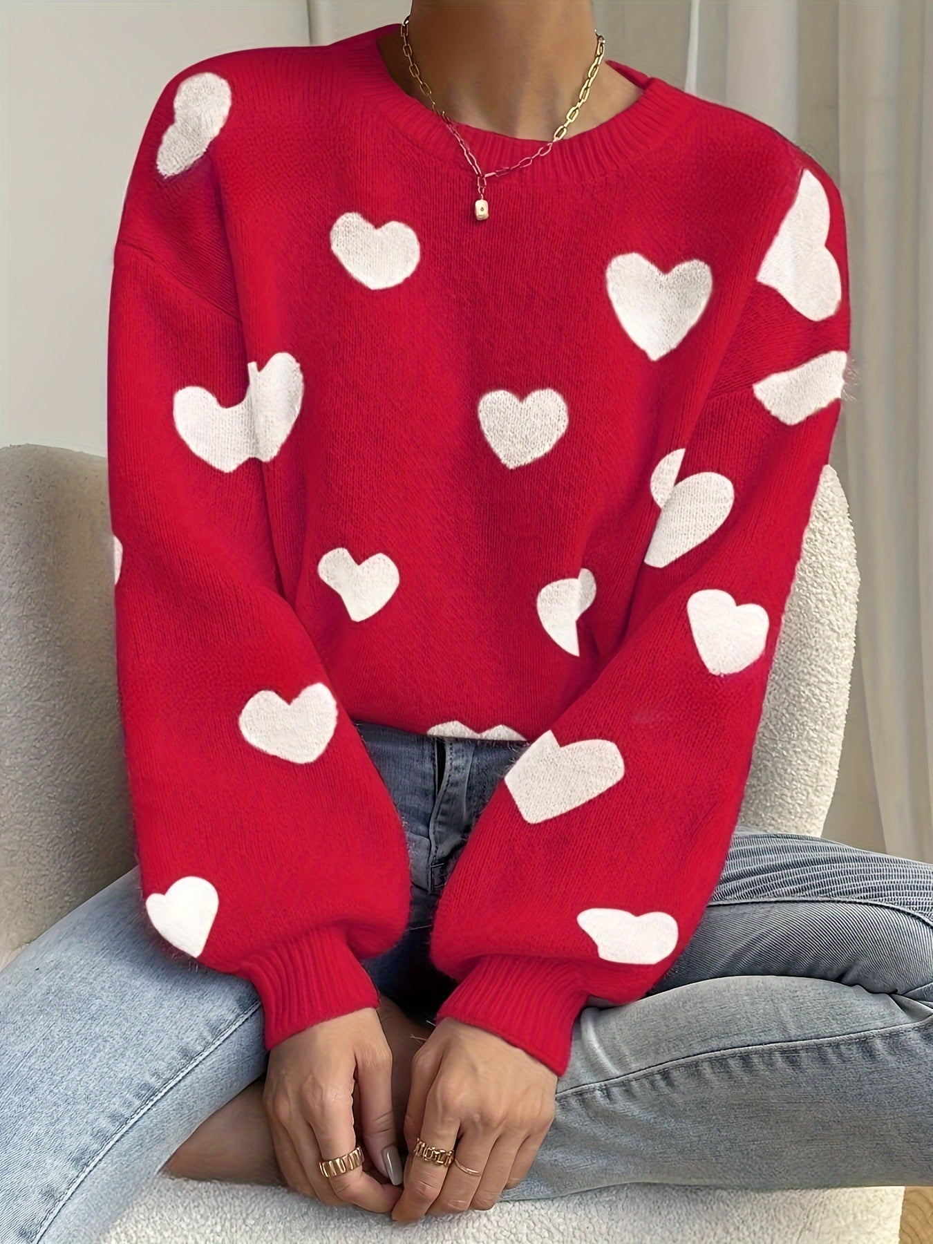 WW | Cozy Knit Sweater with Heart Design