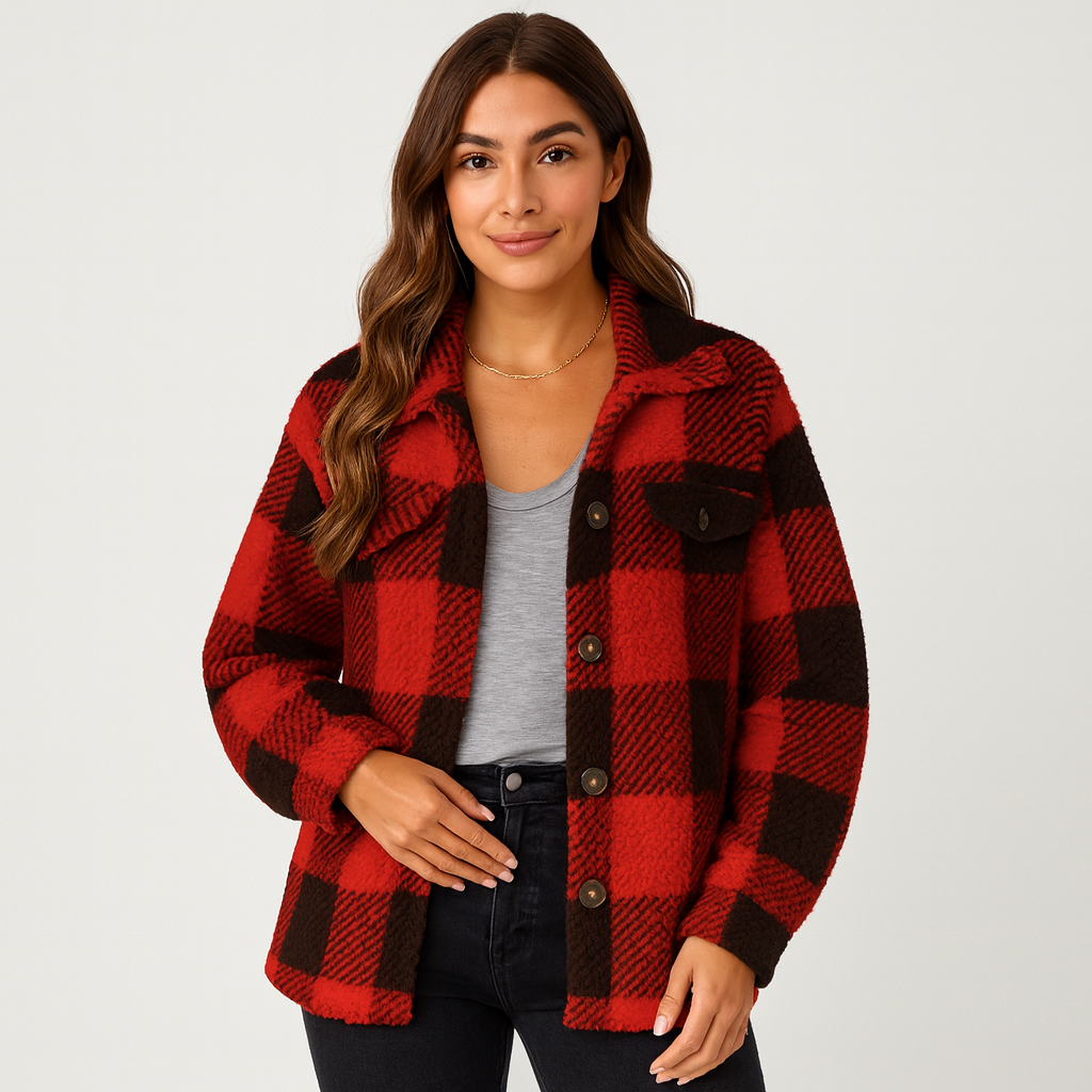 WW | Jacke Warme Kurze Fleecejacke mit Knöpfen für Damen für Den Winter