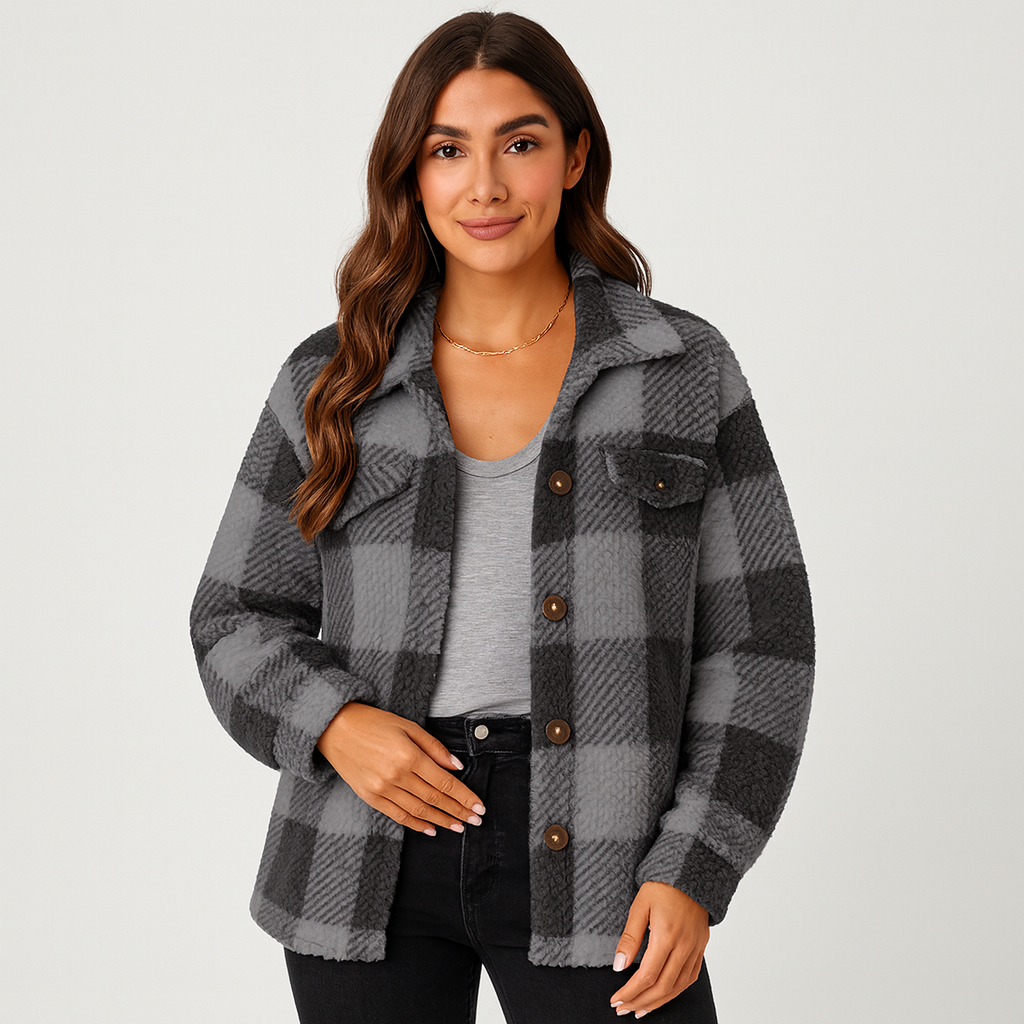 WW | Jacke Warme Kurze Fleecejacke mit Knöpfen für Damen für Den Winter