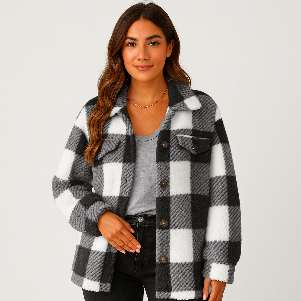 WW | Jacke Warme Kurze Fleecejacke mit Knöpfen für Damen für Den Winter