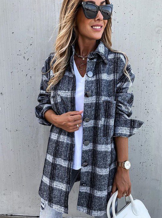 WW | Women's Oversized Plaid Cardigan with Long Sleeves