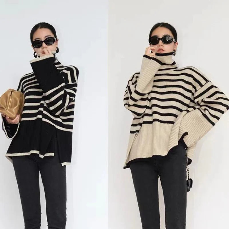 WW | Striped roll neck jumper for women