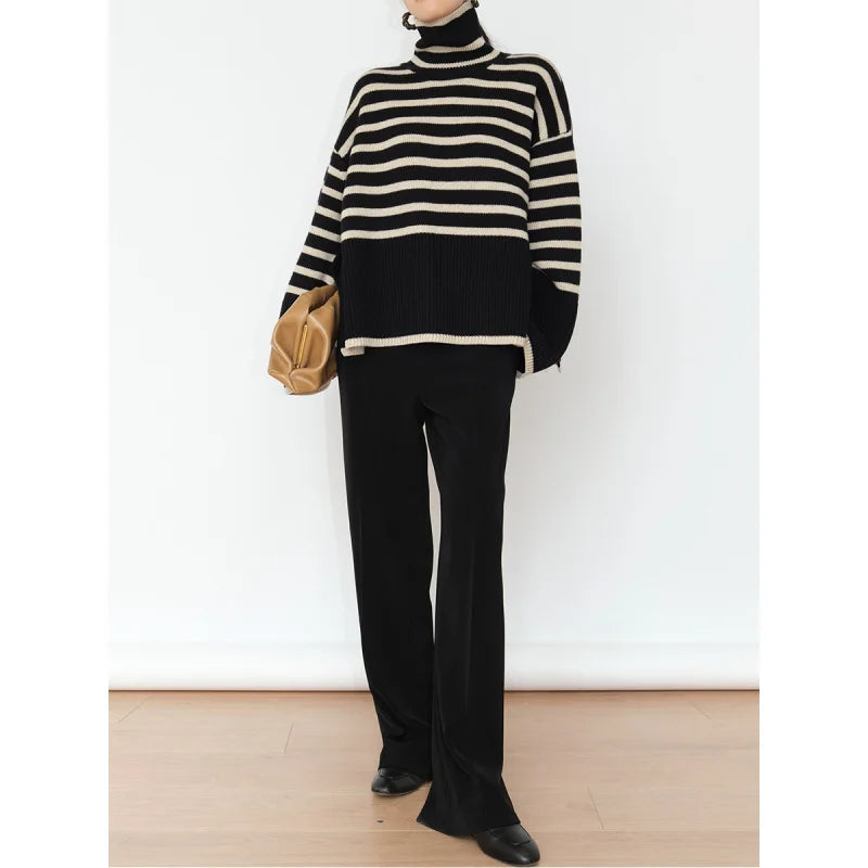 WW | Striped roll neck jumper for women