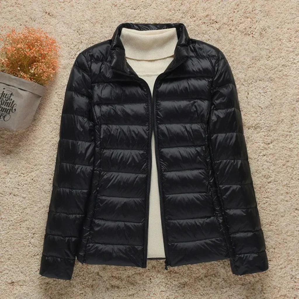 WW | Quilted Jacket Regular Fit Lightweight Hip Length High Collar
