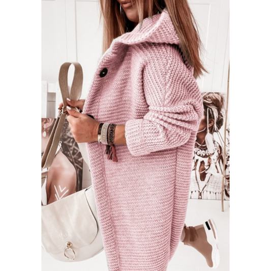 WW | Damen Übergroßer Gestrickter Cardigan mit Kapuze und Langen Ärmeln