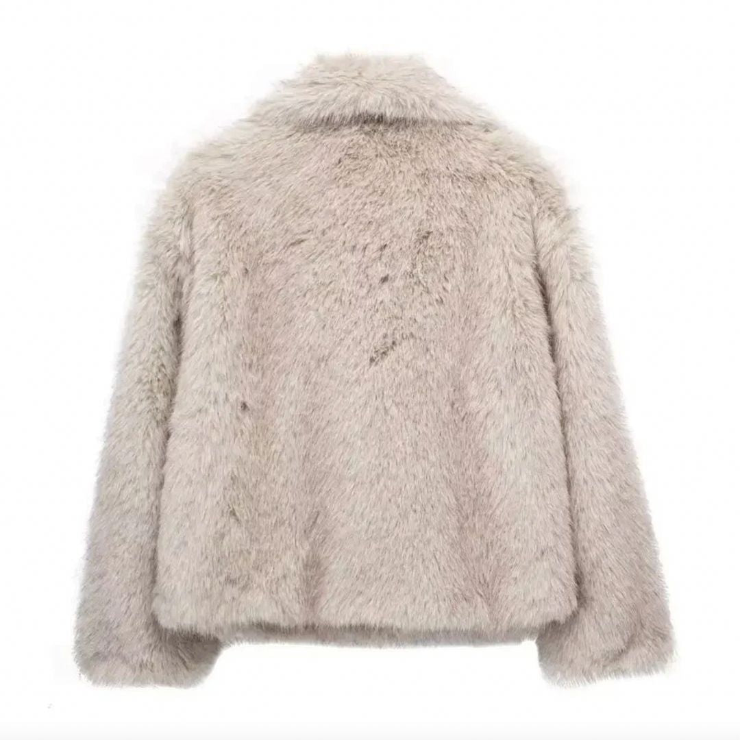 WW | Faux Fur Coat Luxurious Soft Texture Open Front Classic Lapel Collar