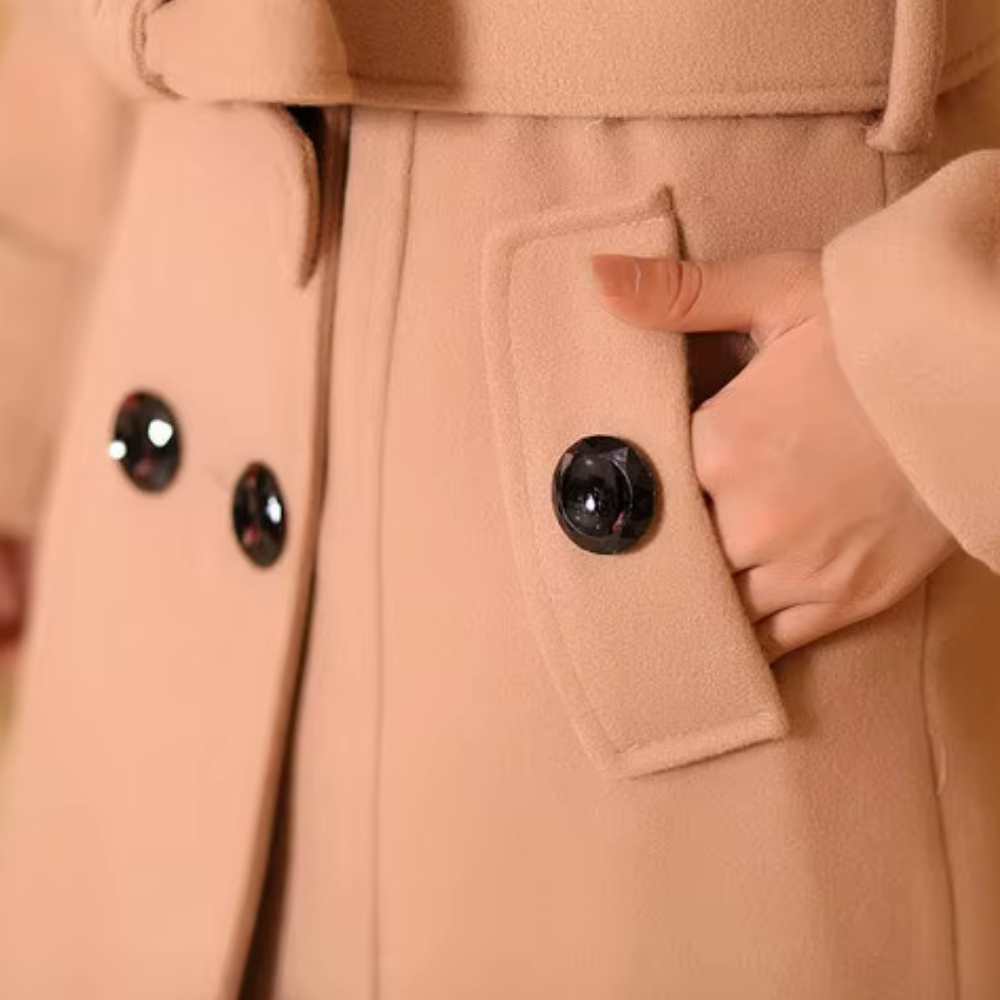 WW | Doppelreiher Trenchcoat Wollmischung Taillierte Passform Kunstpelzkragen
