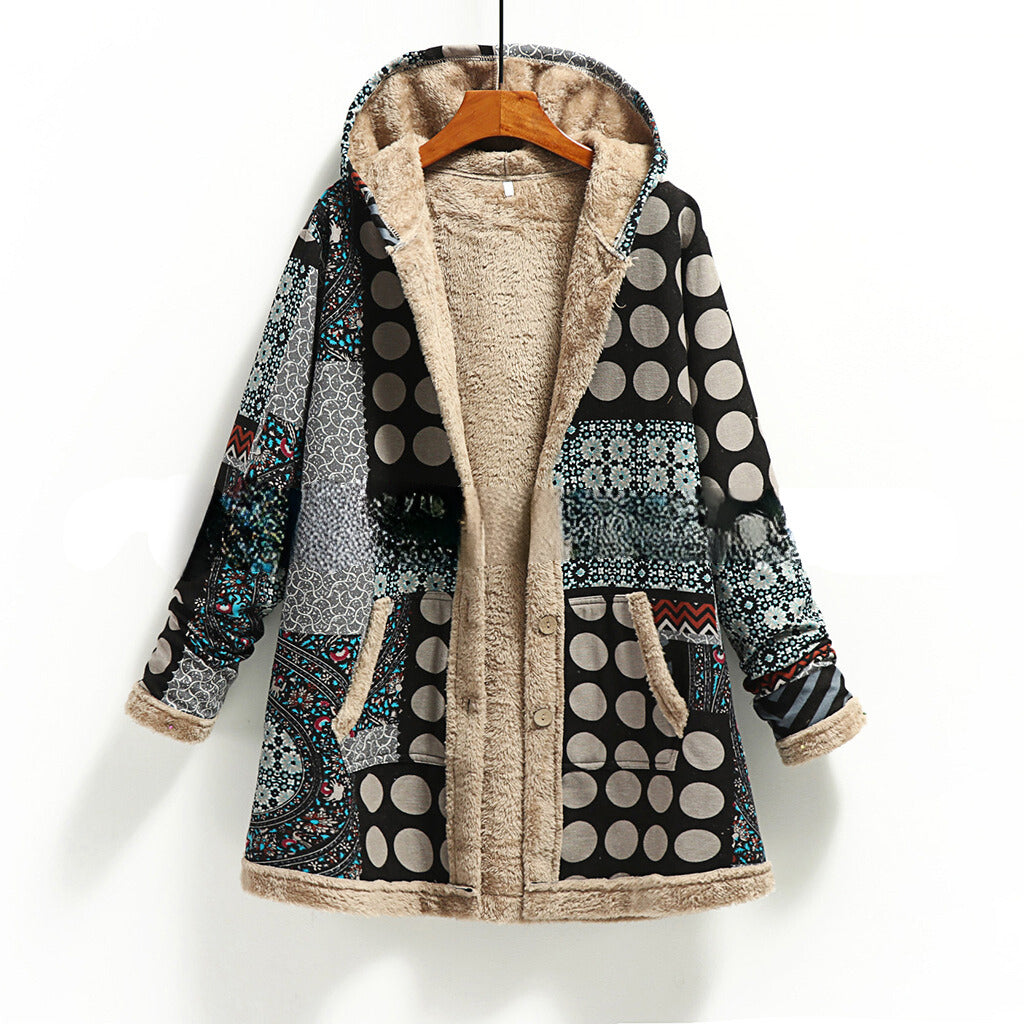 WW | Women's Jacket – Oversized Fit – Fur-Lined – Patchwork Design – Hooded Casual Wear