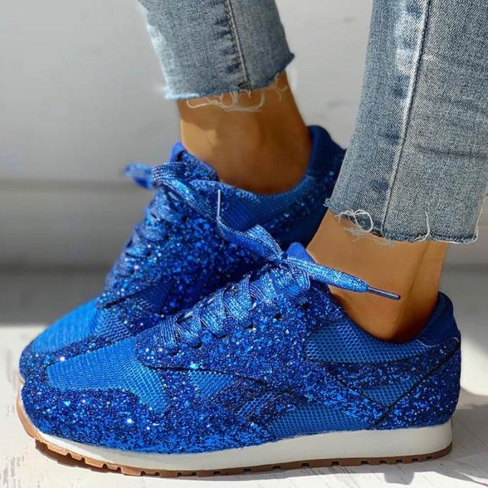 WW | Glitzer Mesh Schnürung Plattform Komfort Vulkanisierte Sneakers