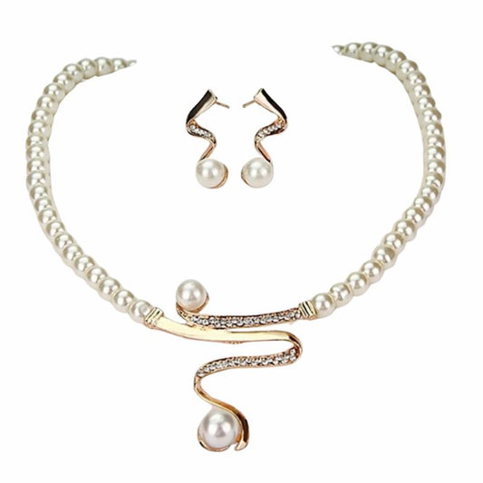 WW | Natural Pearl Necklace + Earring Set Gold