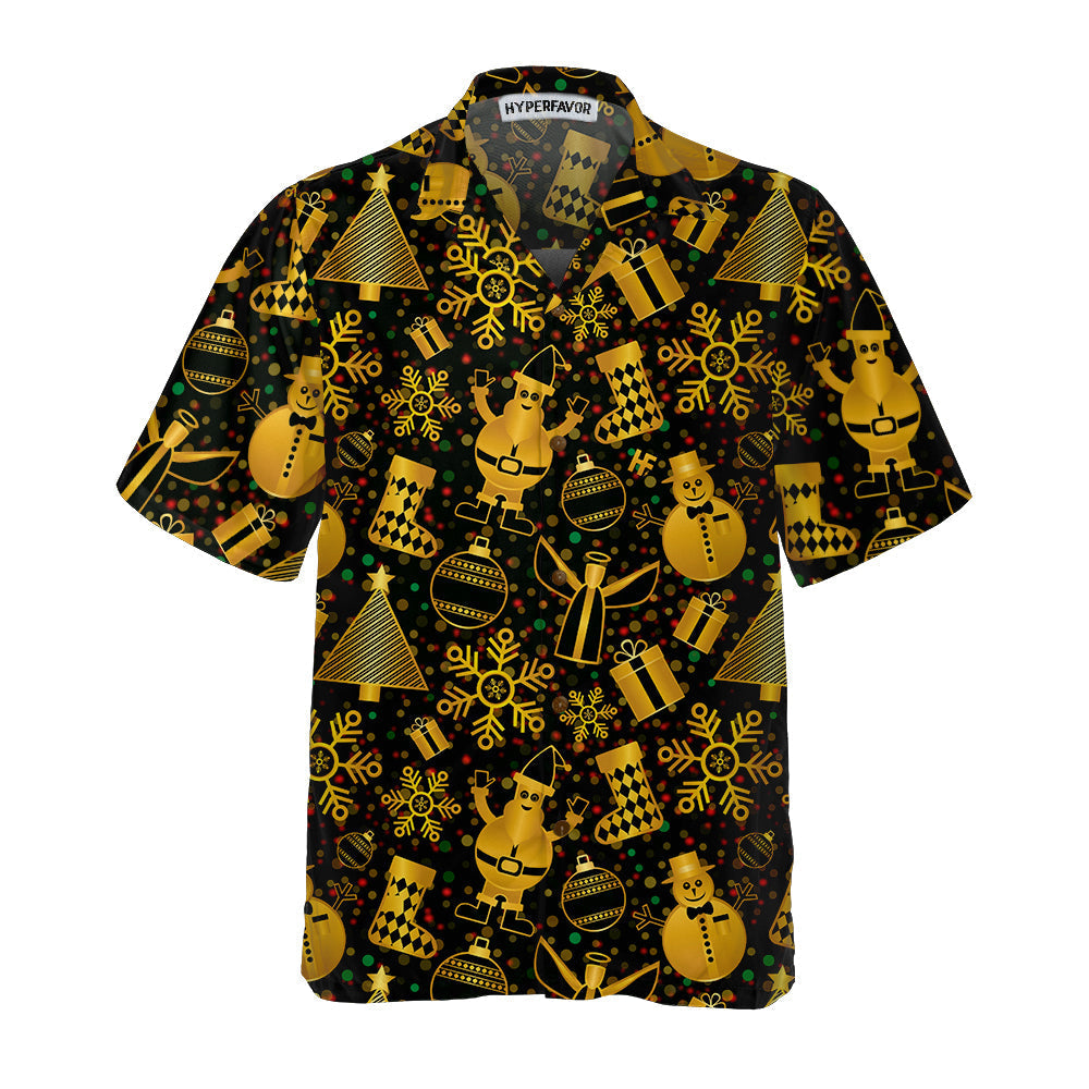 WW | Goldene Weihnachten Elemente Hawaiihemd, Lustiges Weihnachtshemd für Männer, Beste Xmas Geschenkidee