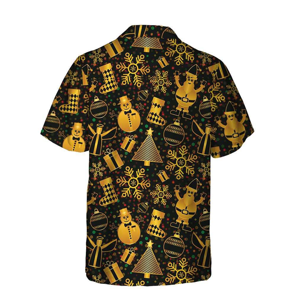 WW | Goldene Weihnachten Elemente Hawaiihemd, Lustiges Weihnachtshemd für Männer, Beste Xmas Geschenkidee