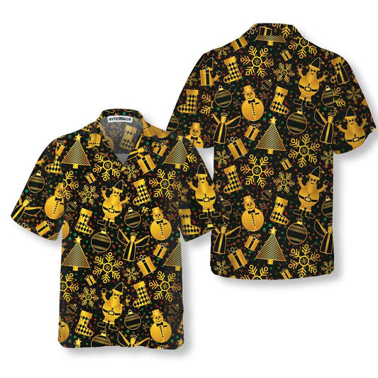 WW | Goldene Weihnachten Elemente Hawaiihemd, Lustiges Weihnachtshemd für Männer, Beste Xmas Geschenkidee