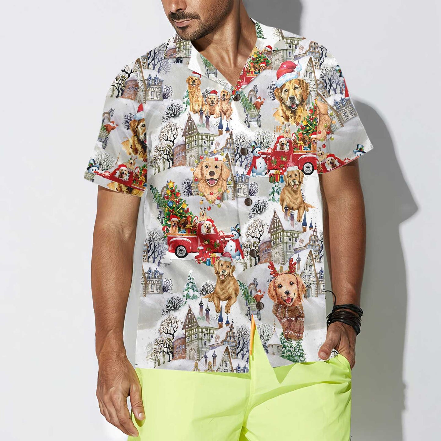 WW | Golden Retriever An Weihnachten Hawaiian Shirt, Golden Retriever Weihnachtsshirt, Weihnachtsgeschenk für Golden Retriever Liebhaber