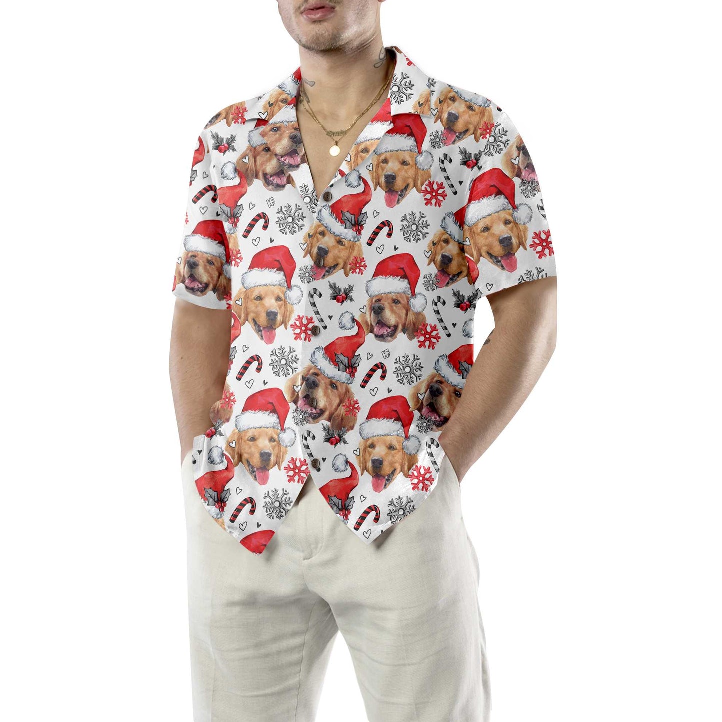 WW | Golden Retriever Santa Hawaiian Shirt, Lustiges Weihnachts-Hundeshirt für Männer & Frauen, Bestes Weihnachtsgeschenk