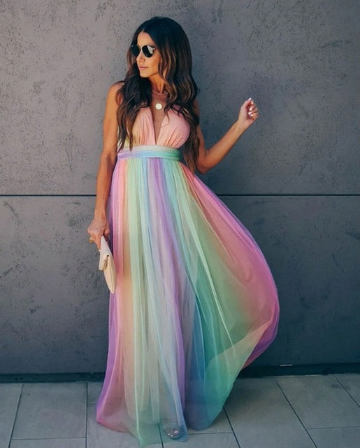 WW | Regenbogen Spaghettiträger Damenkleid