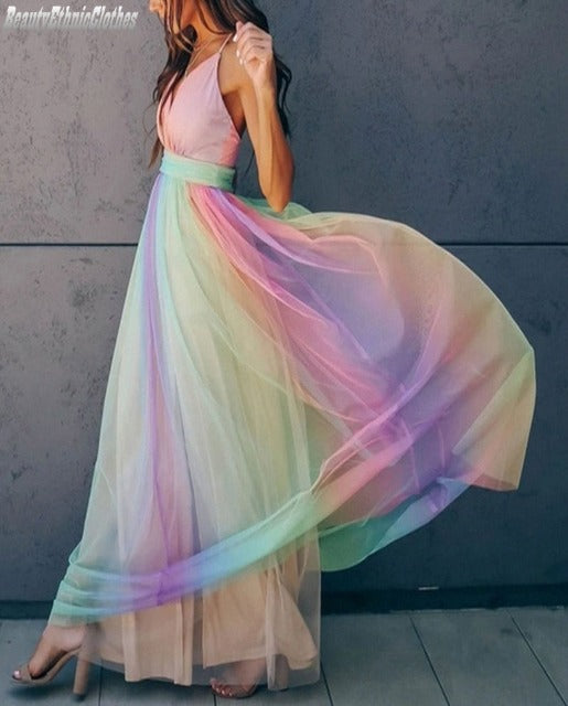 WW | Regenbogen Spaghettiträger Damenkleid