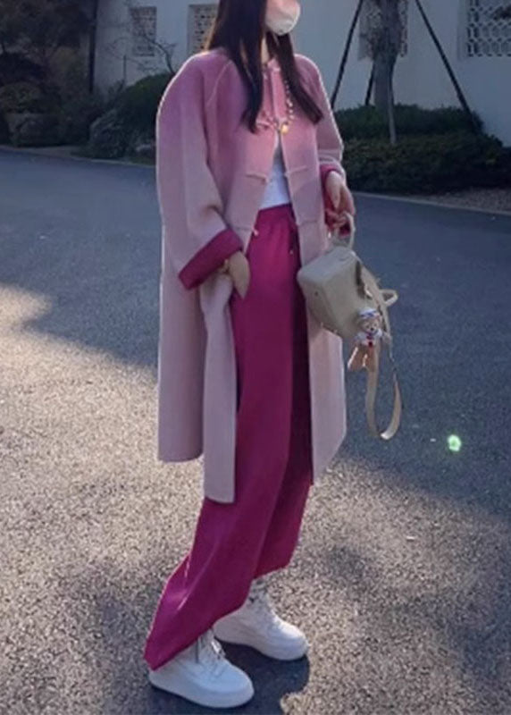 WW | Farbe Rose Wolle Mäntel und Weite Hosen Zwei Teile Set